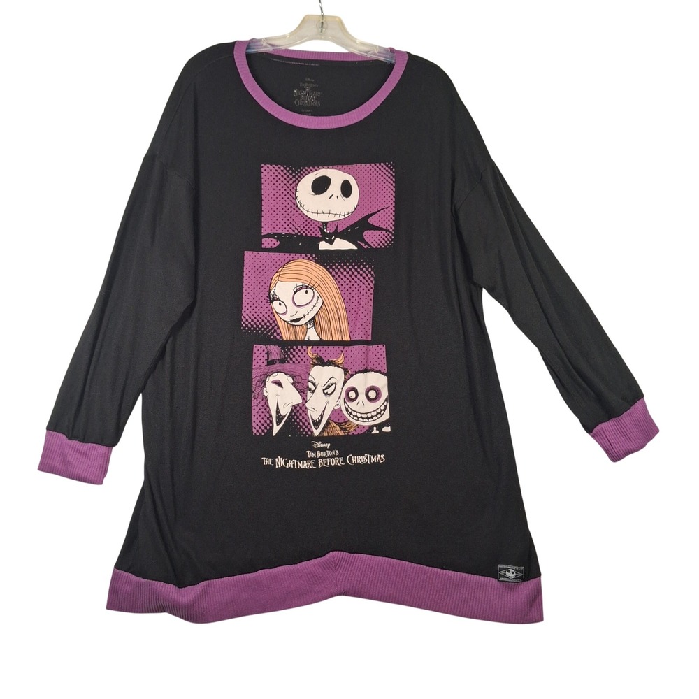 Disney Nightmare Before Christmas Sleep Shirt XL Black Purple Jack Skellington